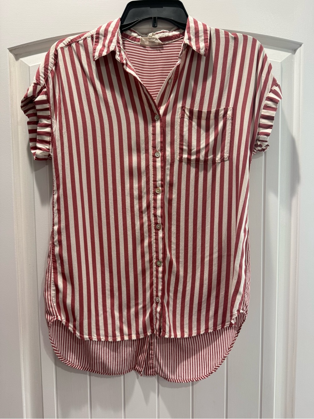 Jane and Delancey Red and White Striped Shirt with Buttons Down the Back Small